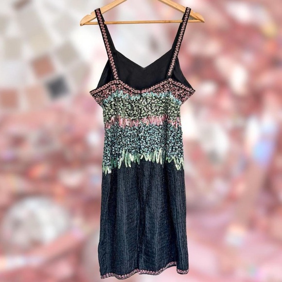 Vintage Cocktail Dress ⚡️ 1980s⚡️ Midi ⚡️ 100% Silk - 80s Beaded Dress - Picture 5 of 8